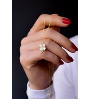 Papatya Silver 925 Ayar Gümüş Sedef Yonca Kolye (Altın)