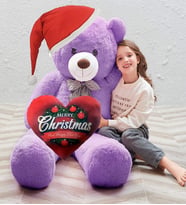 Yeni Yıla Özel:Elinde Baskılı Kalbi ile Papyonlu Peluş Ayı-140 cm (Lila)