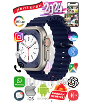 Apple iPhone 11 Pro Max Uyumlu Akıllı Saat ULTRA MAX 2024 Kordon Hediyeli Amoled Ekran (Lacivert)