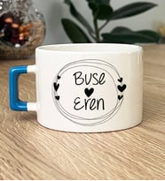 Kişiye Özel İki İsim Yazılı Hediye Lüks Fincan Sevgililer Günü Hediyesi (Mavi)