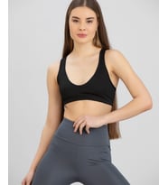 Aurafit Fitilli Derin U Yaka Kalın İp Askılı Arkası Çapraz Büstiyer/Croptop - 9044 (Siyah)
