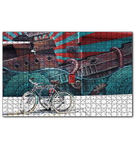 Cakapuzzle Duvar Boyama ve Önünde Bisikletler  Puzzle Yapboz MDF (Ahşap) (255 Parça)