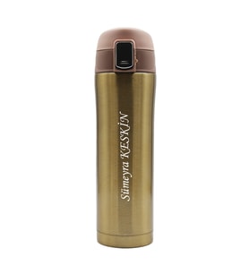 İsme Özel Vakumlu Kapaklı Kilitli Çelik Termos 450 ML - Renk Seçenekli (Gold)