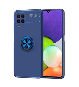 Galaxy M32 Kılıf Zore Ravel Yüzüklü Silikon Kılıf (Mavi)