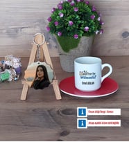 Matematik Mühendisi Türk Kahvesi Fincanı Ahşap Altlıklı ve Fotoğraflı Ahşap Anahtarlık Hediye (Model 3)