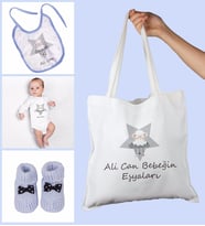eJOYA Bebeklere Özel Çantasında Kişiye Özel Zıbın Önük Ve Patik Bebek Hediye Seti 109767 (Mavi)
