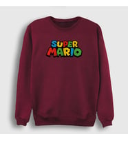 Presmono Unisex Beyaz Logo Oyun Super Mario Sweatshirt 324599tt (Bordo)