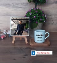 Anestezi Teknikeri Fotoğraflı Dekoratif Taş, Ahşap Altlıklı Türk Kahvesi Fincanı Hediye (Model 1)