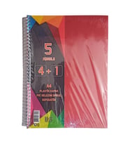 4+1 Ayraçlı Defter 5 Konulu 125 Yaprak 1 Adet 4 Kareli 1 Çizgili Spralli Plastik Kapak Seperatörlü (Kırmızı)