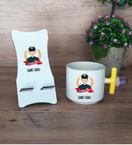 Erkek Polis Hediye Sepeti Kupa Bardak T Kulplu ve Ahşap Telefon Standı Polisler Günü Erkek Polise Hediye (Model 5)