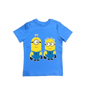 Minions baskılı pamuklu penye kumaş yazlık çocuk tişört (Mavi)