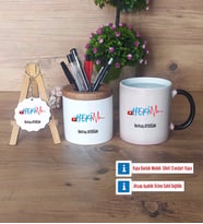 Hekim Hediye Sepeti Kalemlik, Kupa Bardak Sihirli, Ahşap Anahtarlık Hediye (Model 1)