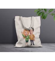 BK Gift Kişiye Özel Sevgililer Karikatürlü Kanvas Bez Çanta, Baskılı Omuz Çantası, Alışveriş Çantası, Plaj Çantası, Sevgiliye Hediye-1 (Model 14)