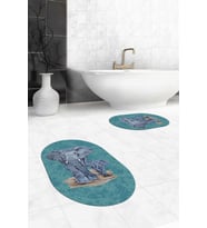 EVDEYA Dijital Yıkanabilir Modern Fil Desen İkili Banyo Halısı Paspas Oval Klozet Takımı, OKLOZET-33-GRİ, (Mavi)