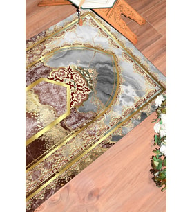 EVDEYA Dijital Baskılı Yıkanabilir Mermer Desen Hediyelik Namazlık Seccade 70x130, Seccade-36-gold, (Kırmızı)
