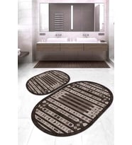 Dijital Baskılı Kaymaz Taban Yıkanabilir Oval 2'li Klozet Takımı Banyo Paspası NOKZ-SD-1115 (Kahverengi)