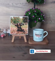 Matematik Öğretmeni Fotoğraflı Dekoratif Taş, Ahşap Altlıklı Türk Kahvesi Fincanı Hediye Öğretmenler Günü Hediyesi (Model 1)