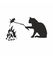 Kamp Yapan Kedi Araba Sticker siyah 20x15 CM (Siyah)