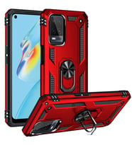 Oppo A54 4G Uyumlu Kılıf Standlı Manyetik Yüzüklü Military Magnetic Ring Polycarbonate and TPU Case (Kırmızı)