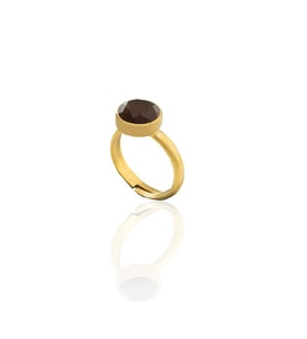 Kadir Jewellery 22 Ayar Altın Kaplama Zirkon Taşlı Kadın Minimal Yüzük (Kahverengi)