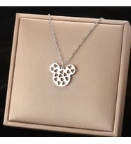 Kişiye Özel 925 Ayar Gümüş Kalpli Mickey Mouse Kolye (Gümüş)