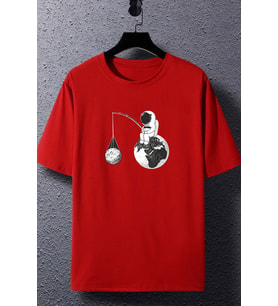 Unisex Uzay Baskılı T-shirt (Kırmızı)