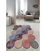 Dijital Baskılı Kaymaz Taban Yıkanabilir Lazer Kesim Salon Halısı Yolluk NLZR-HT-1222 (Kahverengi-Mavi)