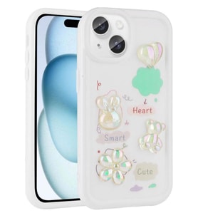 iPhone 13 Uyumlu Kılıf Kabartma Figürlü Parlak Toys Silikon Kapak (Beyaz)