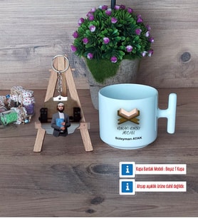 Kuran Kursu Hocası Kupa Bardak Beyaz ve Fotoğraflı Ahşap Anahtarlık Hediye (Model 12)