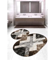Dijital Baskılı Kaymaz Taban Yıkanabilir Oval 2'li Klozet Takımı Banyo Paspası NOKZ-SD-282 (Çok Renkli)