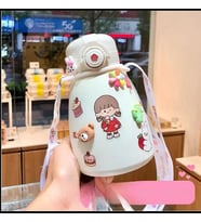 500ml Büyük Kapasiteli Paslanmaz Çelik Taşınabilir Lcd Göstergeli Sticker Termos (Mavi)