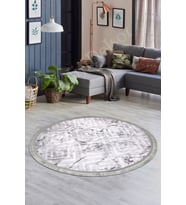 Dijidekor Halı Devetüyü Cool Karo Saçaklı Yuvarlak Kesme İnce Yolluk Kilim Salon Halısı Modelleri (Gri)