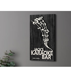 BK Gift Kişiye Özel Kabartma Tasarımlı Siyah (Ebony) Ahşap Karaoke Bar Tabelası 46cm, Home Bar Tabela, Rustik Ev Dekorasyonu, Duvar Dekoru (Model 5)