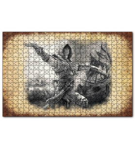 Cakapuzzle Karakalem Silahlı Korsan ve Arkada Gemisi  Puzzle Yapboz MDF (Ahşap) (1000 Parça)