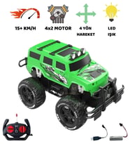 Uzaktan Kumandalı Şarjlı Offroad Rock Crawler Işıklı Araba 4x2 Motor 15 Km/H Hız Yapan Oyuncak Büyük Jeep (Yeşil)