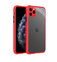 Uyumlu Model Apple iPhone 11 Pro Max Kılıf Kenar Renkli Sararmaz Şeffaf Kapak (Kırmızı)