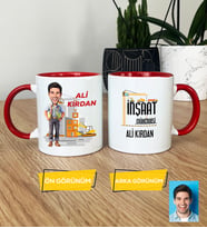 Kişiye Özel Karikatürlü İnşaat Mühendisi Hediye Kupa Bardak Erkek İnşaat Mühendisine Mühendisler Günü Hediyesi (Kırmızı)