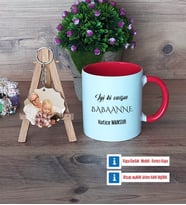 Babaanneye Hediye Kupa Bardak Beyaz ve Fotoğraflı Ahşap Anahtarlık Hediye (Model 2)
