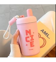 400ml Taşınablir Kore Tarzı High End Seviyesi Özel Paslanmaz Çelik Termos (Pembe)