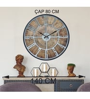 Markakanvas Siyah Metal Kasalı Eski Dünya Haritalı Duvar Saati  (Çap 50 cm - 80 cm ) (Gri)