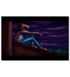 Cakapuzzle Çatıda Sigara İçen Bojack Horseman  Puzzle Yapboz MDF (Ahşap) (500 Parça)