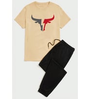 Unisex Boğa Baskılı Eşofman Takımı (Bej)