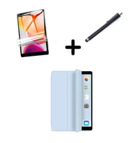 Apple iPad 7. 8. 9. Nesil 10.2 Kılıf Set PU Deri Smart Tablet Kilifi Ekran Koruy (Açık Mavi)
