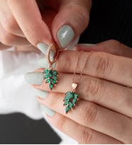 925 Ayar Gümüş Yaprak Model Kolye Küpe Takı Seti (Rose)