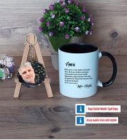 Amcaya Hediye Kupa Bardak Beyaz ve Fotoğraflı Ahşap Anahtarlık Hediye (Model 11)