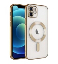 Apple iPhone 12 Kılıf Kamera Lens Korumalı Renkli Magsafe Şeffaf Silikon (Gold)