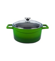 Lava Döküm Yuvarlak Tencere Cam kapaklı. Glaze Çap(Ø)24cm. (Yeşil)