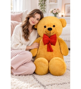 PANDAMKEE 140 cm Kırmızı Papyonlu Ayıcık (Kahverengi)