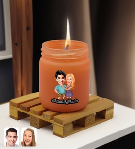 BK Gift Kişiye Özel DTF Sevgili Karikatürlü Renkli Cam Kavanozda Kokulu Mum-1(13 Renk Seçeneği), Sevgiliye Hediye, Doğum Günü Hediyesi (Somon)