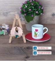 Arkadaşa Hediye Kaktüs Türk Kahvesi Fincanı Ahşap Altlıklı ve Fotoğraflı Ahşap Anahtarlık Hediye Doğum Günü Hediyesi (Model 3)